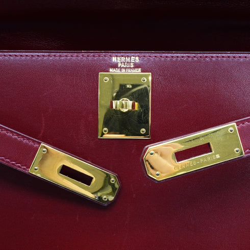 HERMES KELLY 28 SELLIER ROUGE H BOX CALF HAND SHOULDER BAG 1992 CIRCLE V GOLD HARDWARE 90335782