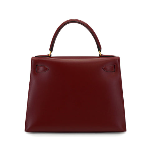 HERMES KELLY 28 SELLIER ROUGE H BOX CALF HAND SHOULDER BAG 1993 CIRCLE W GOLD HARDWARE 90342564