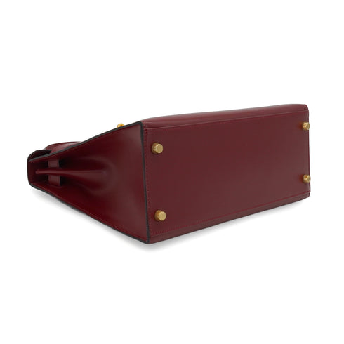 HERMES KELLY 28 SELLIER ROUGE H BOX CALF HAND SHOULDER BAG 1993 CIRCLE W GOLD HARDWARE 90342564