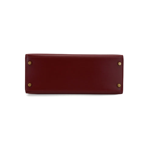 HERMES KELLY 28 SELLIER ROUGE H BOX CALF HAND SHOULDER BAG 1993 CIRCLE W GOLD HARDWARE 90342564