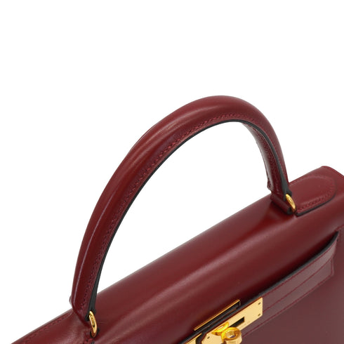 HERMES KELLY 28 SELLIER ROUGE H BOX CALF HAND SHOULDER BAG 1993 CIRCLE W GOLD HARDWARE 90342564