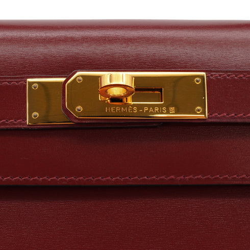 HERMES KELLY 28 SELLIER ROUGE H BOX CALF HAND SHOULDER BAG 1993 CIRCLE W GOLD HARDWARE 90342564