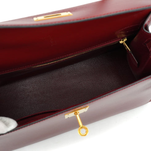 HERMES KELLY 28 SELLIER ROUGE H BOX CALF HAND SHOULDER BAG 1993 CIRCLE W GOLD HARDWARE 90342564