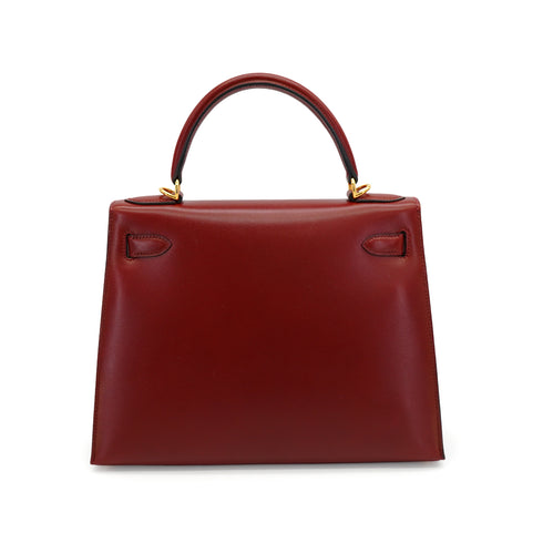 HERMES KELLY 28 SELLIER ROUGE H BOX CALF HAND SHOULDER BAG 2002 SQUARE F GOLD HARDWARE 90345062