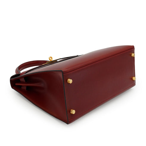 HERMES KELLY 28 SELLIER ROUGE H BOX CALF HAND SHOULDER BAG 2002 SQUARE F GOLD HARDWARE 90345062