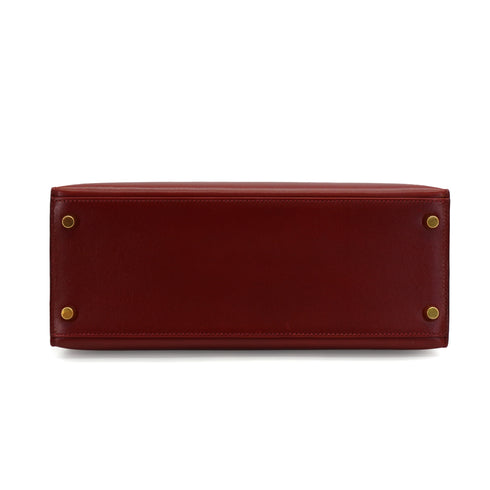 HERMES KELLY 28 SELLIER ROUGE H BOX CALF HAND SHOULDER BAG 2002 SQUARE F GOLD HARDWARE 90345062
