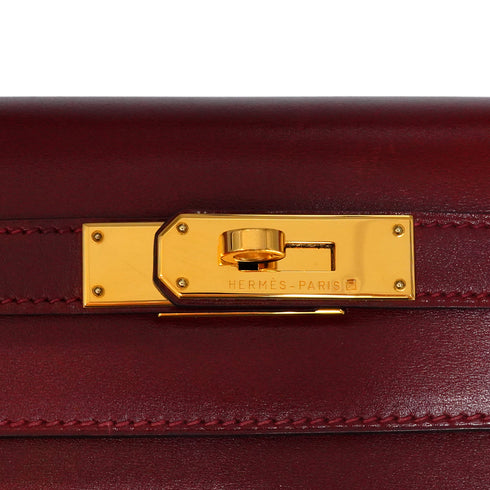 HERMES KELLY 28 SELLIER ROUGE H BOX CALF HAND SHOULDER BAG 2002 SQUARE F GOLD HARDWARE 90345062