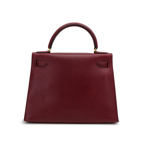 HERMES KELLY 28 SELLIER ROUGE H COUCHEVEL HAND BAG 1990 CIRCLE T GOLD HARDWARE 90317623