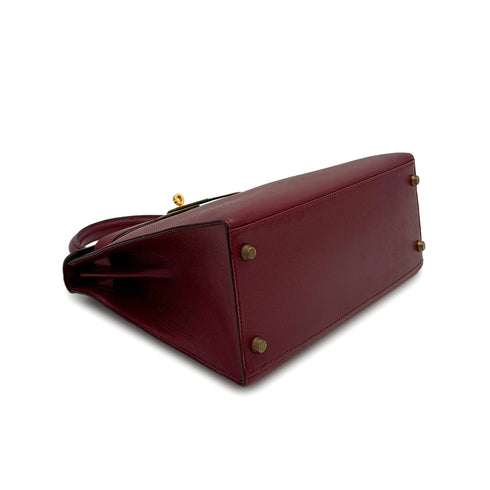 HERMES KELLY 28 SELLIER ROUGE H COUCHEVEL HAND BAG 1990 CIRCLE T GOLD HARDWARE 90317623