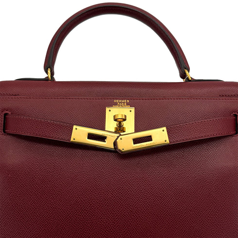 HERMES KELLY 28 SELLIER ROUGE H COUCHEVEL HAND BAG 1990 CIRCLE T GOLD HARDWARE 90317623
