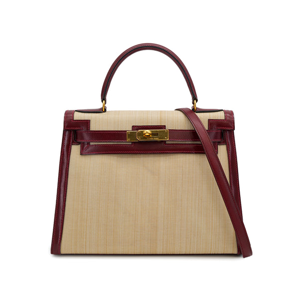HERMES KELLY 28 SELLIER ROUGE H CRINOLINE BOXCALF HAND SHOULDER BAG 1980 CIRCLE J GOLD HARDWARE 90318619