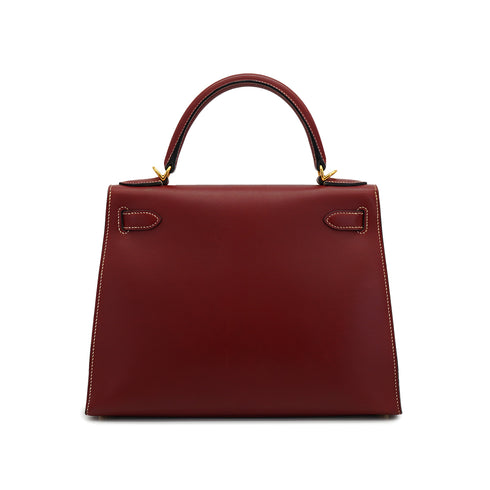 HERMES KELLY 28 SELLIER ROUGE H VEAU CHAMONIX HAND SHOULDER BAG 2006 SQUARE J GOLD HARDWARE 90332440