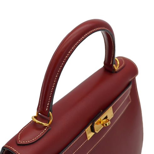 HERMES KELLY 28 SELLIER ROUGE H VEAU CHAMONIX HAND SHOULDER BAG 2006 SQUARE J GOLD HARDWARE 90332440
