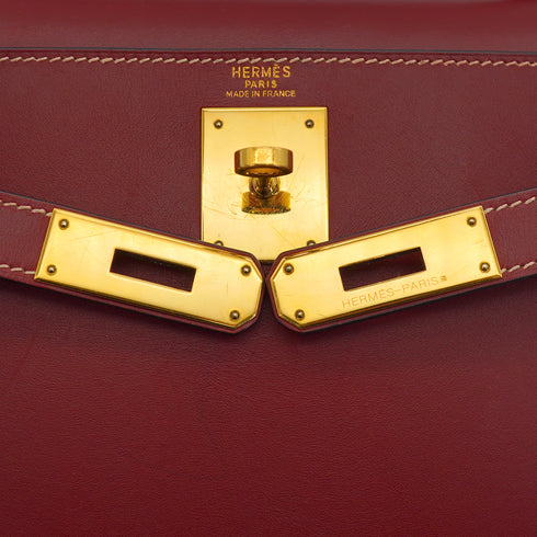 HERMES KELLY 28 SELLIER ROUGE H VEAU CHAMONIX HAND SHOULDER BAG 2006 SQUARE J GOLD HARDWARE 90332440