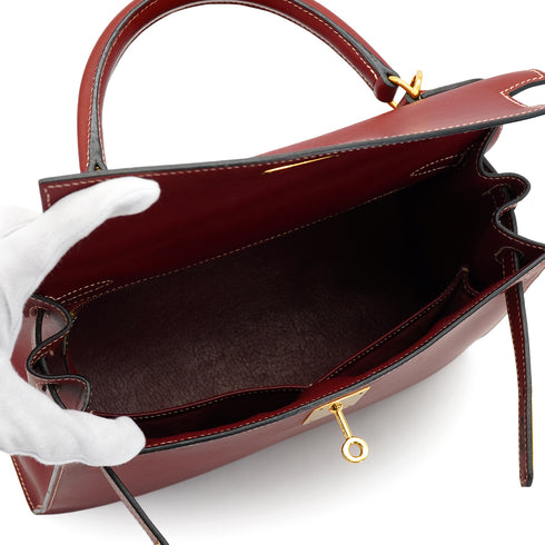 HERMES KELLY 28 SELLIER ROUGE H VEAU CHAMONIX HAND SHOULDER BAG 2006 SQUARE J GOLD HARDWARE 90332440