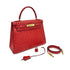 HERMES KELLY 28 SELLIER ROUGE VIF OSTRICH HAND SHOULDER BAG 1989 CIRCLE S GOLD HARDWARE SAB0001