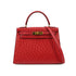 HERMES KELLY 28 SELLIER ROUGE VIF OSTRICH HAND SHOULDER BAG 1989 CIRCLE S GOLD HARDWARE SAB0001