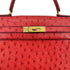 HERMES KELLY 28 SELLIER ROUGE VIF OSTRICH HAND SHOULDER BAG 1989 CIRCLE S GOLD HARDWARE SAB0001