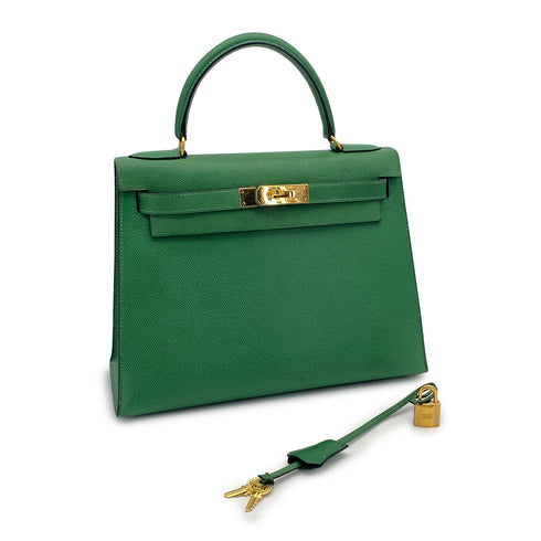 HERMES KELLY 28 SELLIER VERT COUCHEVEL HAND BAG 1995 CIRCLE Y GOLD HARDWARE 90326189