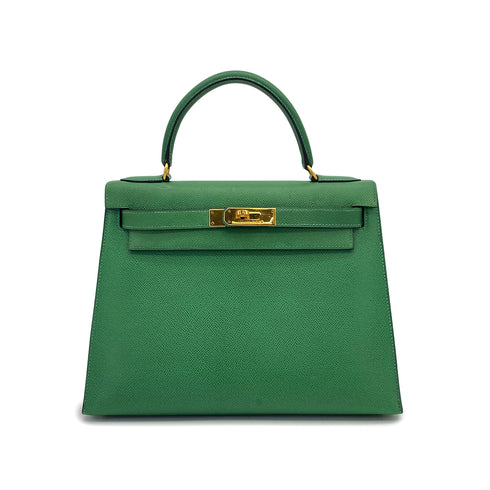 HERMES KELLY 28 SELLIER VERT COUCHEVEL HAND BAG 1995 CIRCLE Y GOLD HARDWARE 90326189