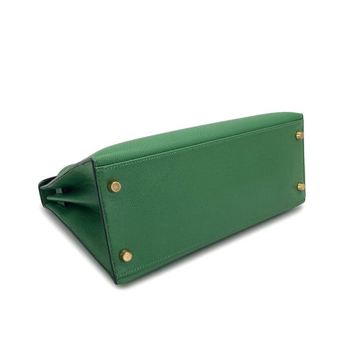 HERMES KELLY 28 SELLIER VERT COUCHEVEL HAND BAG 1995 CIRCLE Y GOLD HARDWARE 90326189