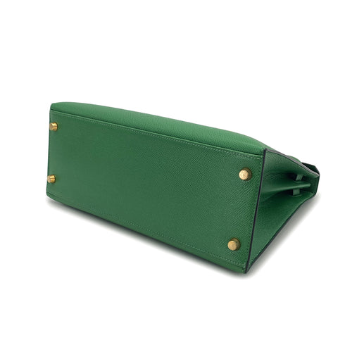 HERMES KELLY 28 SELLIER VERT COUCHEVEL HAND BAG 1995 CIRCLE Y GOLD HARDWARE 90326189