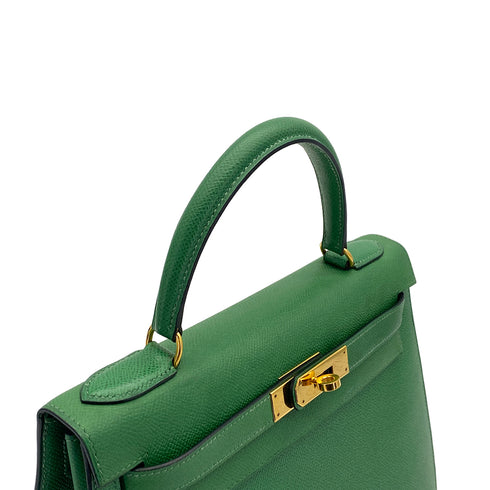 HERMES KELLY 28 SELLIER VERT COUCHEVEL HAND BAG 1995 CIRCLE Y GOLD HARDWARE 90326189