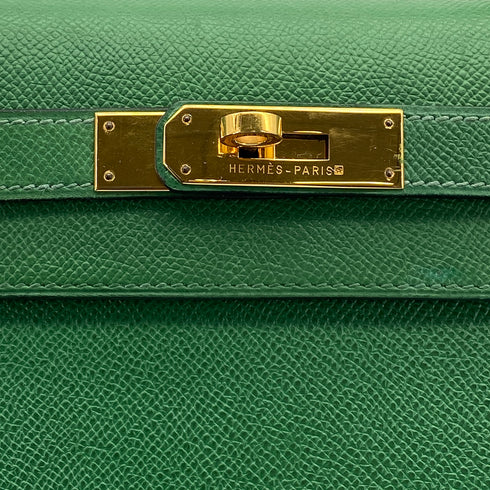 HERMES KELLY 28 SELLIER VERT COUCHEVEL HAND BAG 1995 CIRCLE Y GOLD HARDWARE 90326189