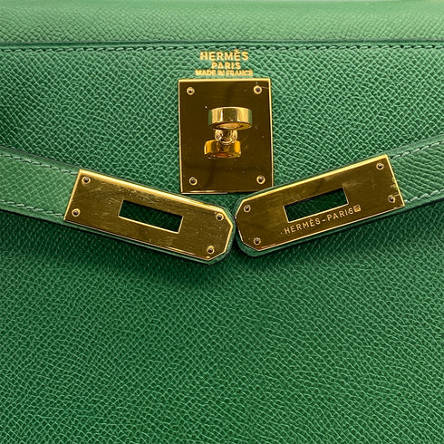 HERMES KELLY 28 SELLIER VERT COUCHEVEL HAND BAG 1995 CIRCLE Y GOLD HARDWARE 90326189