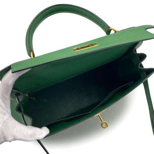 HERMES KELLY 28 SELLIER VERT COUCHEVEL HAND BAG 1995 CIRCLE Y GOLD HARDWARE 90326189