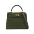 HERMES KELLY 28 SELLIER VERT OLIVE OSTRICH HAND SHOULDER BAG 1996 CIRCLE Z GOLD HARDWARE 90339161