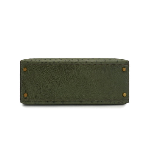 HERMES KELLY 28 SELLIER VERT OLIVE OSTRICH HAND SHOULDER BAG 1996 CIRCLE Z GOLD HARDWARE 90339161