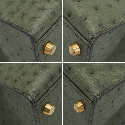 HERMES KELLY 28 SELLIER VERT OLIVE OSTRICH HAND SHOULDER BAG 1996 CIRCLE Z GOLD HARDWARE 90339161