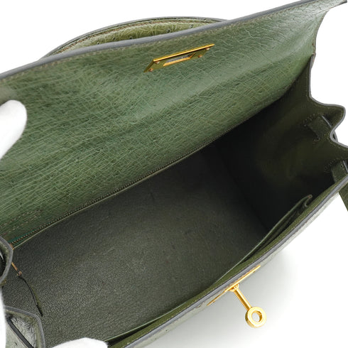 HERMES KELLY 28 SELLIER VERT OLIVE OSTRICH HAND SHOULDER BAG 1996 CIRCLE Z GOLD HARDWARE 90339161