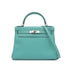HERMES KELLY 28 VERSO RETOURNE BLUE ATOLL BLEU CANARD EVERCOLOR HAND SHOULDER BAG 2020 Y STAMP PALLADIUM HARDWARE 90351059