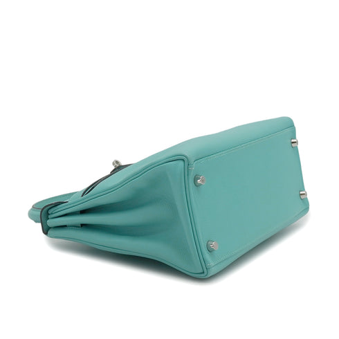 HERMES KELLY 28 VERSO RETOURNE BLUE ATOLL BLEU CANARD EVERCOLOR HAND SHOULDER BAG 2020 Y STAMP PALLADIUM HARDWARE 90351059