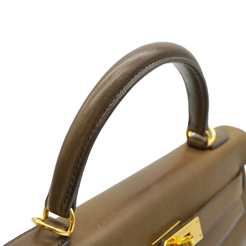 HERMES KELLY 32 VERT OLIVE BARENIA HAND SHOULDER BAG 2001 SQUARE E GOLD HARDWARE 90340170