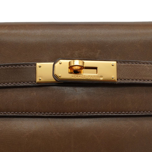 HERMES KELLY 32 VERT OLIVE BARENIA HAND SHOULDER BAG 2001 SQUARE E GOLD HARDWARE 90340170