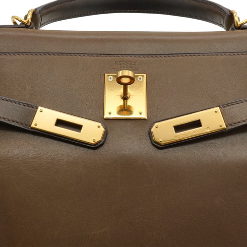 HERMES KELLY 32 VERT OLIVE BARENIA HAND SHOULDER BAG 2001 SQUARE E GOLD HARDWARE 90340170