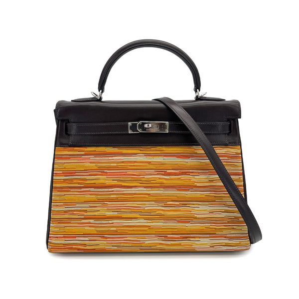 HERMES KELLY 32 RETOURNE EBENE EVER CALF VIBRATO HAND SHOULDER BAG 2003 SQUARE G PALLADIUM HARDWARE 90319536