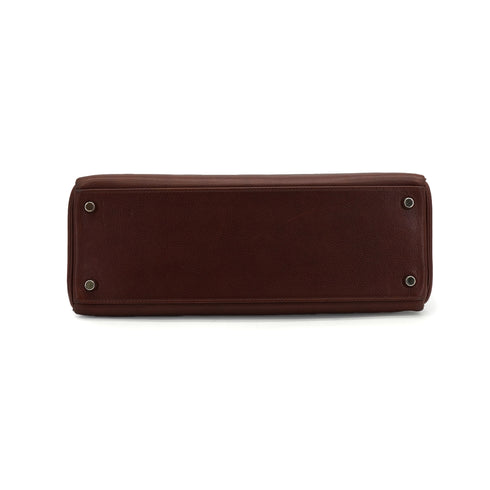 HERMES KELLY 32 HAVANE EVERGRAIN HAND SHOULDER BAG 2005 SQUARE I PALLADIUM HARDWARE 90340131
