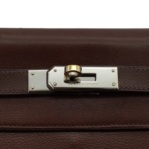 HERMES KELLY 32 HAVANE EVERGRAIN HAND SHOULDER BAG 2005 SQUARE I PALLADIUM HARDWARE 90340131