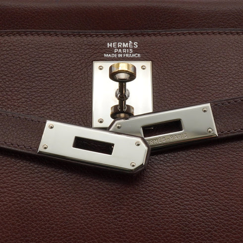 HERMES KELLY 32 HAVANE EVERGRAIN HAND SHOULDER BAG 2005 SQUARE I PALLADIUM HARDWARE 90340131