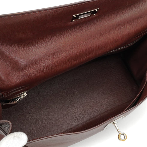 HERMES KELLY 32 HAVANE EVERGRAIN HAND SHOULDER BAG 2005 SQUARE I PALLADIUM HARDWARE 90340131