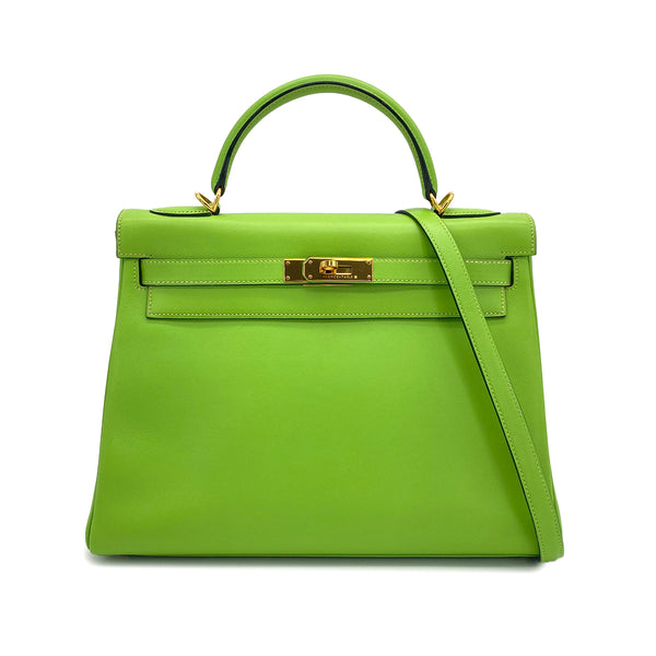 HERMES KELLY 32 RETORNE APPLE GREEN VEAU GULLIVER HAND SHOULDER BAG 2001 SQUARE E GOLD HARDWARE 90320996