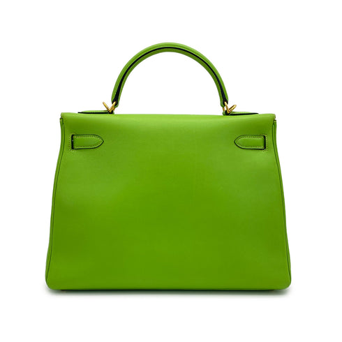 HERMES KELLY 32 RETORNE APPLE GREEN VEAU GULLIVER HAND SHOULDER BAG 2001 SQUARE E GOLD HARDWARE 90320996