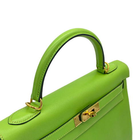 HERMES KELLY 32 RETORNE APPLE GREEN VEAU GULLIVER HAND SHOULDER BAG 2001 SQUARE E GOLD HARDWARE 90320996