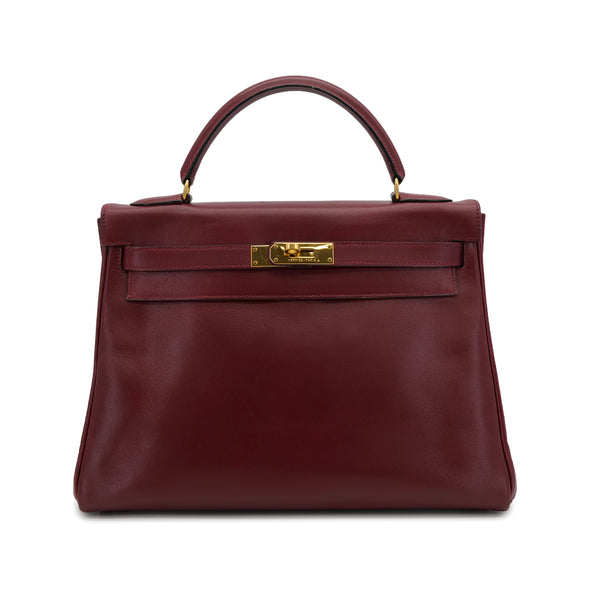 HERMES KELLY 32 RETORNE ROUGE H BOXCALF HAND BAG 1992 CIRCLE V GOLD HARDWARE 90323194