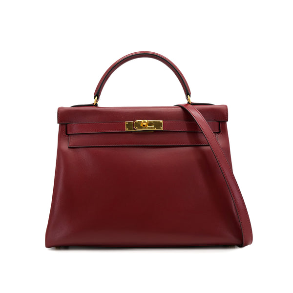 HERMES KELLY 32 RETORNE ROUGE H BOXCALF HAND BAG 1994 CIRCLE X GOLD HARDWARE 90321756