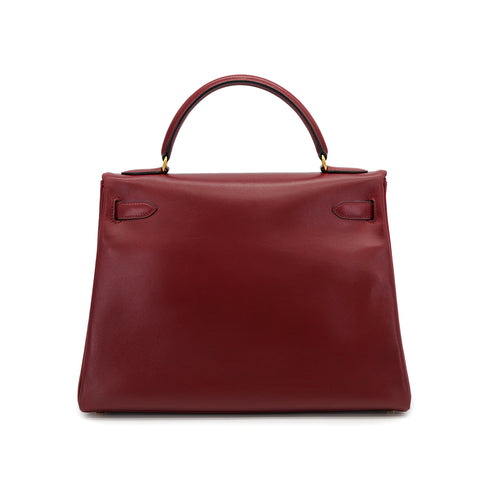 HERMES KELLY 32 RETORNE ROUGE H BOXCALF HAND BAG 1994 CIRCLE X GOLD HARDWARE 90321756